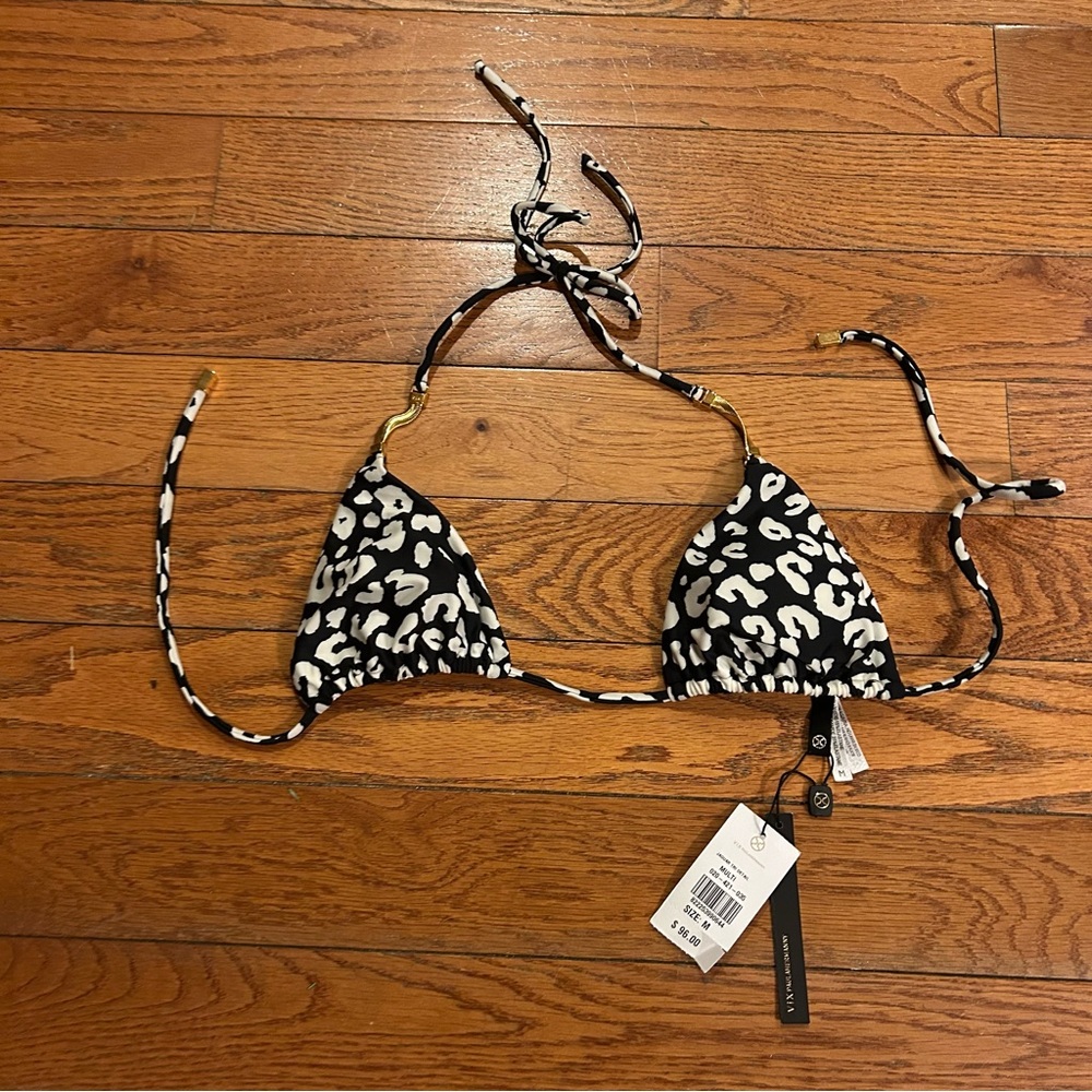 NEW Vix Paula Hermanny Jaguar Bikini Top Animal Print Leopard Black White Medium